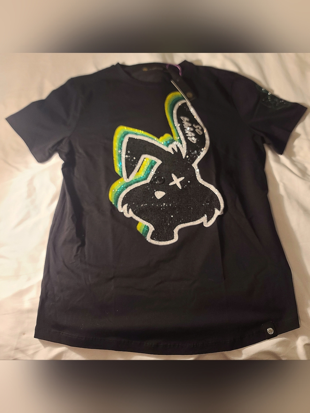 Laverita Rhinestone So Baaad Bunny Black T-Shirt Men's Size Large